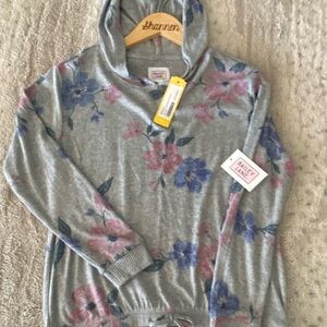 Girls brand new sweater, soft gray with flowers, size large